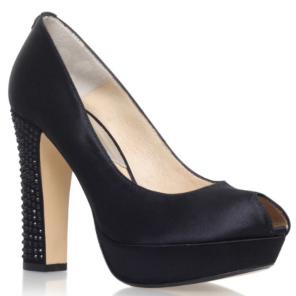 Michael Kors Black Satin Platform Studded Block Heel Pumps - Picture 10 of 10